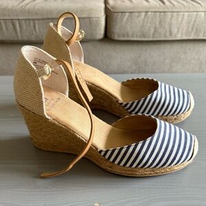 White Mountain Navy and Tan Espadrille Wedges
